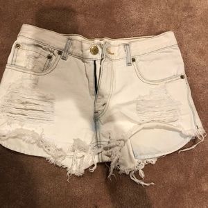 Levi white wash ripped  denim shorts